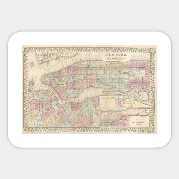 Vintage Map of NYC and Brooklyn (1882) Sticker by Bravuramedia